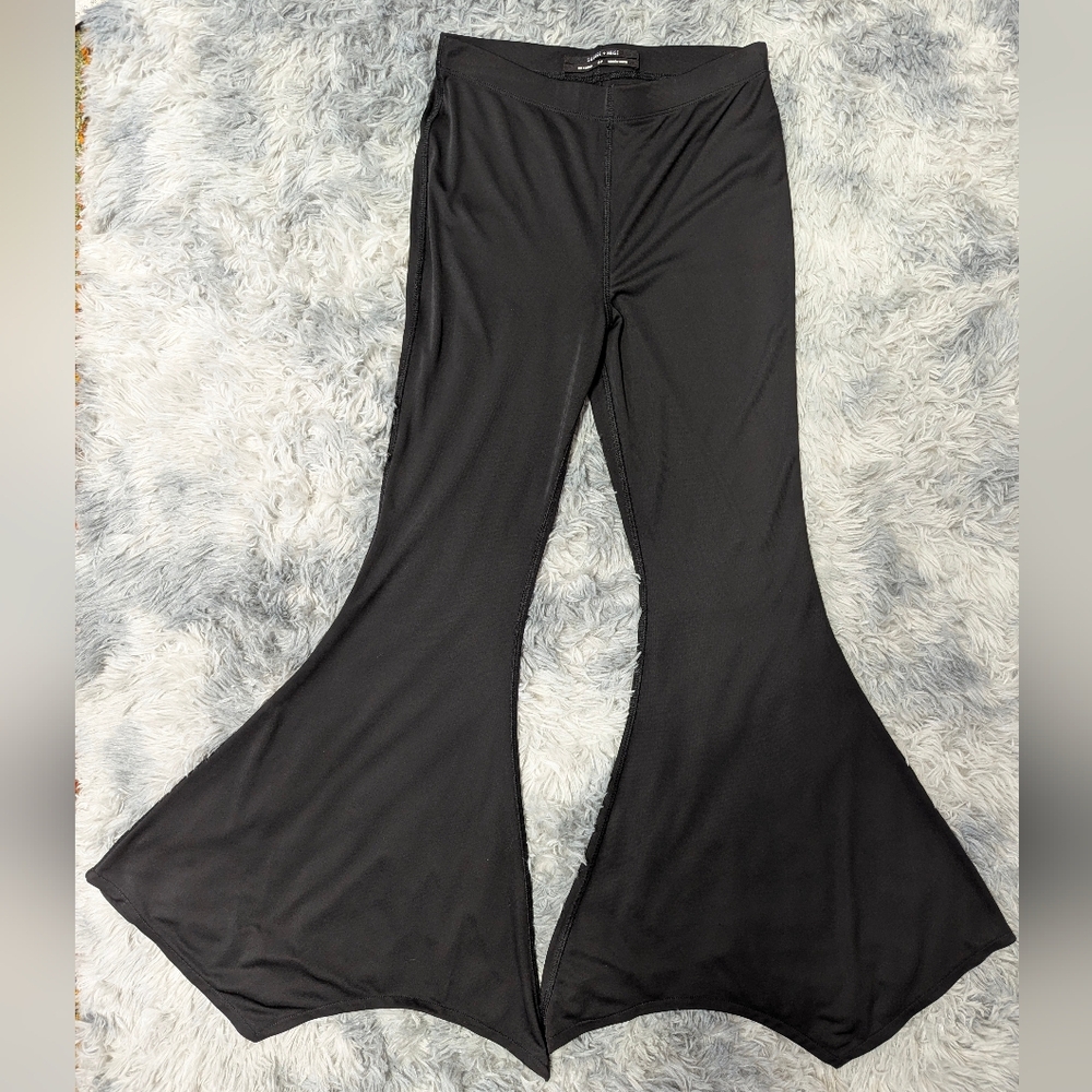 Silence + Noise Black Extra Wide Flare Pants - Handkerchief Hem Y2K SP